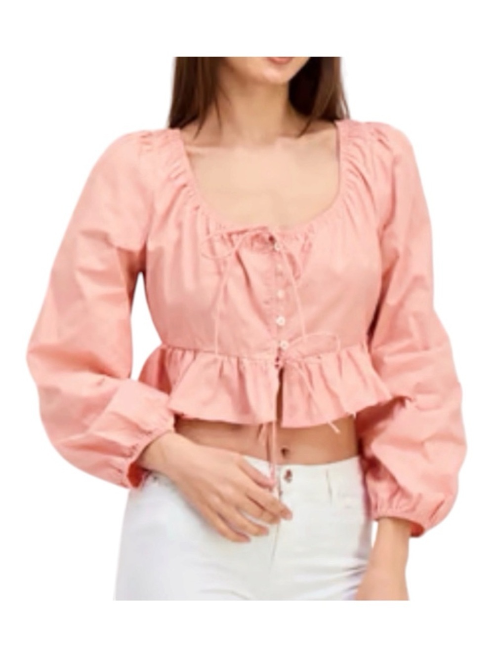 Anthropologie En Saison Peplum Crop Top Peach